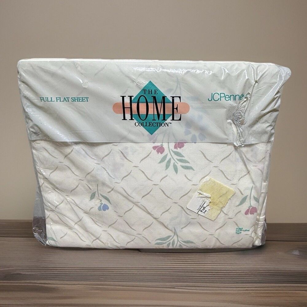 Vintage JC Penney White Floral Flat Sheet  Full Size NOS Cottagecore 90s Granny